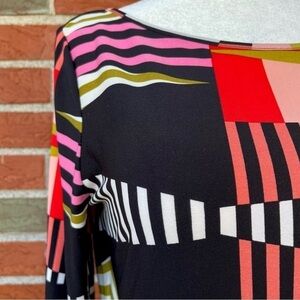 🔥 Ivanka Trump Belted White Black Multicolor Print Half Sleeve Shift Dress